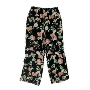 Vince Camuto Women's Watercolor Melody Floral Wide Leg Pant Size 6 Black Stretch